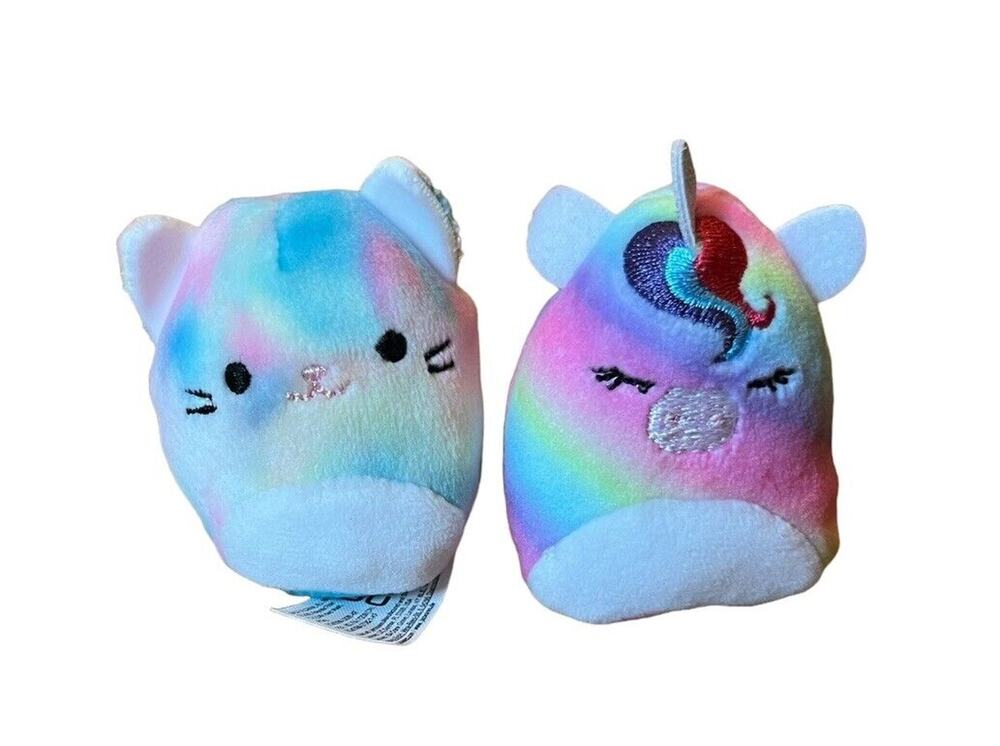Lot 2 Squishmallows Squishville Rainbow Dream Squad Cat Unicorn 2” Mini Plush